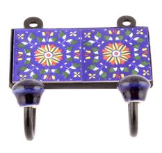 Navy Blue Floral Tiles Hooks
