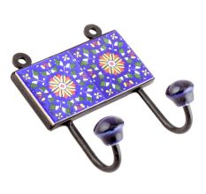 Navy Blue Floral Tiles Hooks