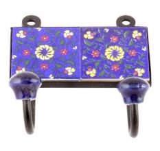 Navy Blue And Yellow Wheel Flower Ceramic Tiles Hooks Online