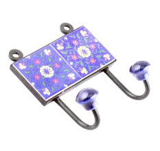 Navy Blue And Yellow Wheel Flower Ceramic Tiles Hooks Online