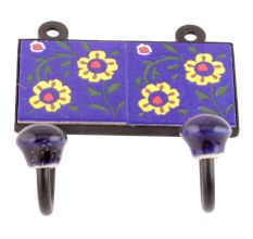 Navy Blue Yellow Floral Ceramic Tiles Hooks Online