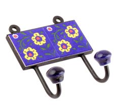 Navy Blue Yellow Floral Ceramic Tiles Hooks Online