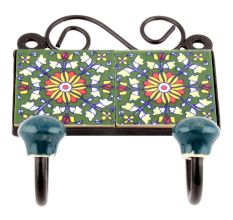 Forest Green Yellow Flower Ceramic Tiles Hooks