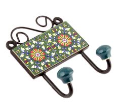Forest Green Yellow Flower Ceramic Tiles Hooks