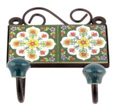 Forest Green White Floral Ceramic Tiles Hooks Online