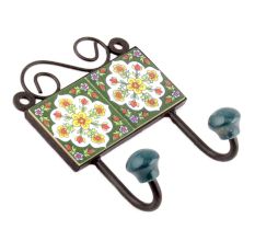 Forest Green White Floral Ceramic Tiles Hooks Online