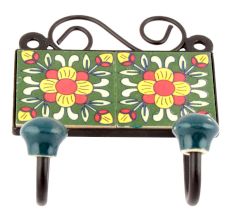 Forest Green And Yellow Floral Ceramic Tiles Hooks