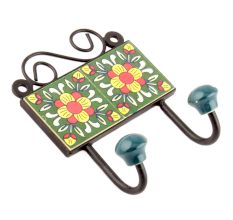 Forest Green And Yellow Floral Ceramic Tiles Hooks