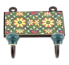 Forest Green Yellow Sunflower Ceramic Tiles Hooks
