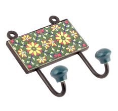 Forest Green Yellow Sunflower Ceramic Tiles Hooks
