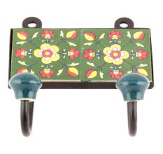 Forest Green And Yellow Floral Ceramic Tiles Hooks Online