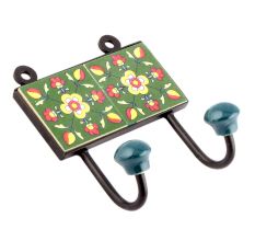 Forest Green And Yellow Floral Ceramic Tiles Hooks Online