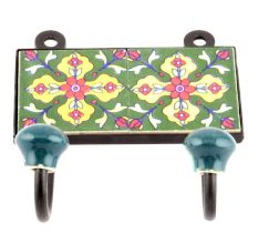 Forest Green And Red Tiny Flowers Ceramic Tiles Hooks
