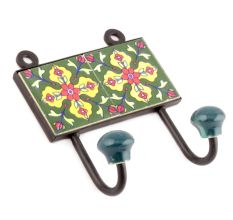 Forest Green And Red Tiny Flowers Ceramic Tiles Hooks