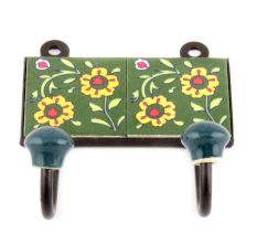 Forest Green Yellow Floral Ceramic Tiles Hook