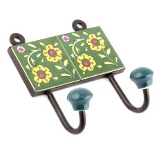 Forest Green Yellow Floral Ceramic Tiles Hook