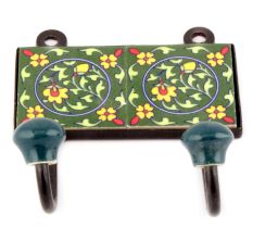 Forest Green Floral Ceramic Tiles Hooks