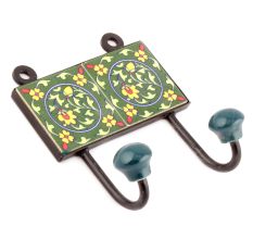 Forest Green Floral Ceramic Tiles Hooks