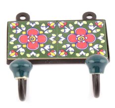 Forest Green And Red Floral Ceramic Tiles Hooks Online