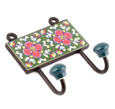 Forest Green And Red Floral Ceramic Tiles Hooks Online