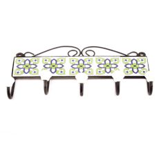 White And Navy Blue Floral Ceramic Tiles Hooks