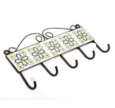White And Navy Blue Floral Ceramic Tiles Hooks