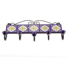 Navy Blue And White Floral Ceramic Tiles Hooks Online 