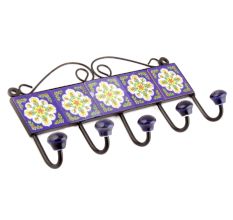 Navy Blue And White Floral Ceramic Tiles Hooks Online 