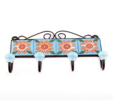 Turquoise Floral Ceramic Tiles Hooks