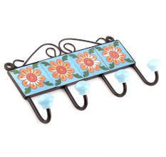 Turquoise Floral Ceramic Tiles Hooks