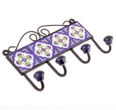 Navy Blue And White Floral Ceramic Tiles Hooks Online 