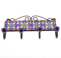 Navy Blue And Green Floral Ceramic Tiles Hooks