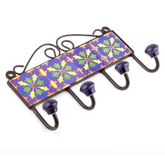 Navy Blue And Green Floral Ceramic Tiles Hooks