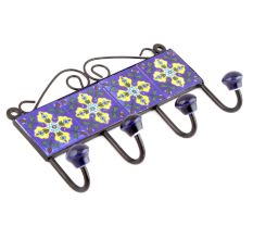 Navy Blue And Turquoise Tiny Flower Ceramic Tiles Hooks Online