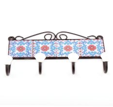 Turquoise And Red Flower Ceramic Tiles Hooks