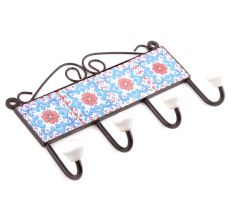 Turquoise And Red Flower Ceramic Tiles Hooks