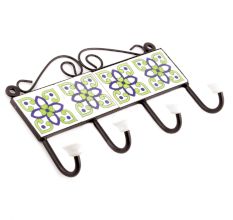 White Navy Blue Floral Ceramic Tiles Hooks Online