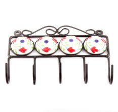 White And Red Floral Ceramic Tiles Hooks