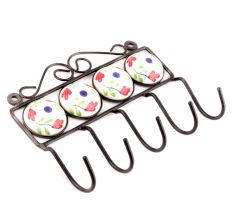 White And Red Floral Ceramic Tiles Hooks