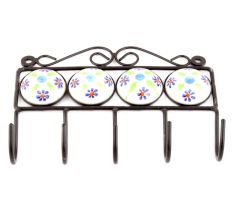White Blue Tiny Flower Ceramic Tiles Hooks Online
