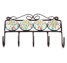 Turquoise Round Ceramic Floral Tiles Hooks Online