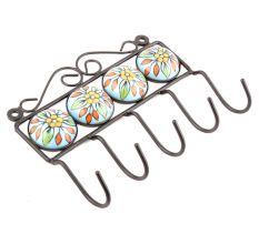 Turquoise Round Ceramic Floral Tiles Hooks Online