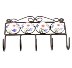 White Ceramic Floral Tiles Hooks