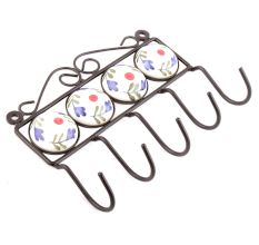 White Ceramic Floral Tiles Hooks