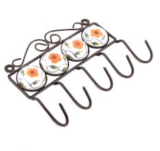 White And Orange Ceramic Flower Tiles Hooks Online