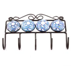 Turquoise Round Floral Tiles Hooks