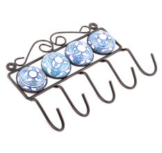 Turquoise Round Floral Tiles Hooks