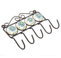 White And Turquoise Floral Tiles Hooks Online