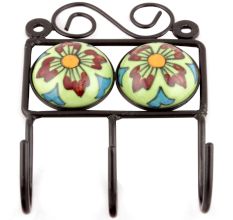 Pea Green Round Ceramic Floral Tiles Hooks Online