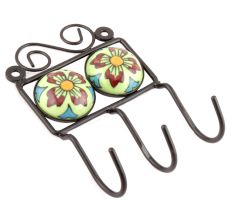 Pea Green Round Ceramic Floral Tiles Hooks Online